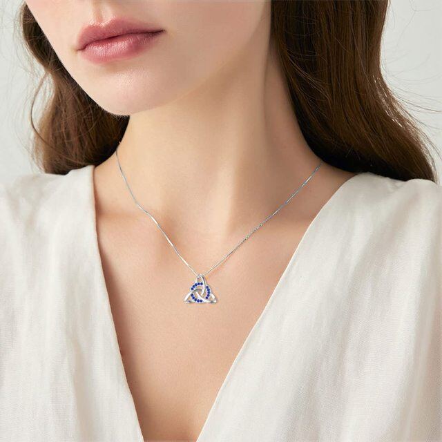 Sterling Silver Circular Shaped Celtic Knot Crystal Pendant Necklace-1