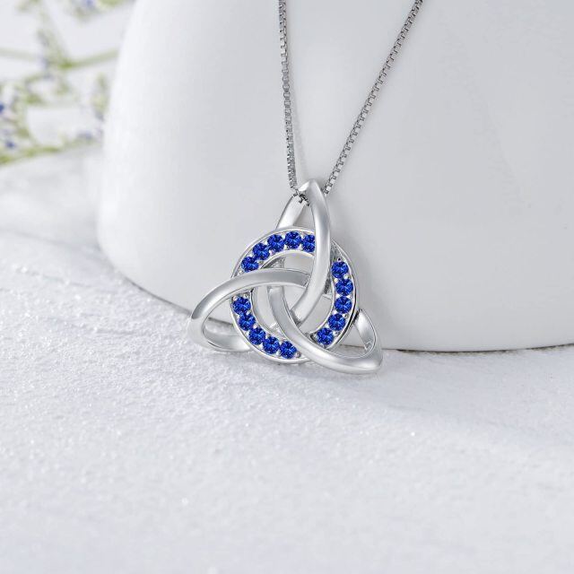 Sterling Silver Circular Shaped Celtic Knot Crystal Pendant Necklace-2