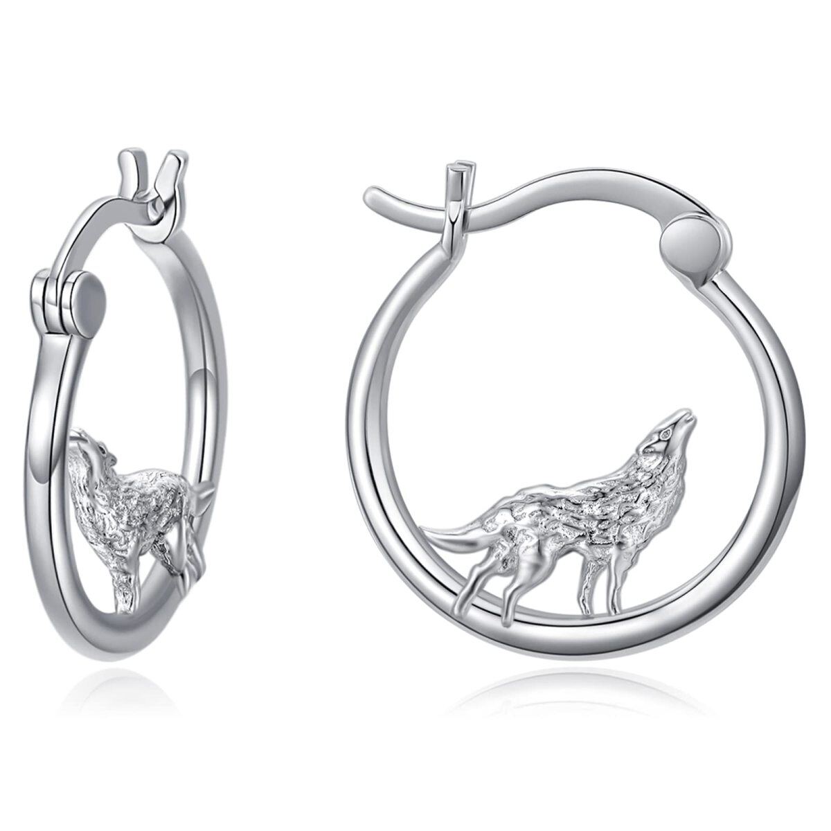 Sterling Silver Wolf Hoop Earrings-1