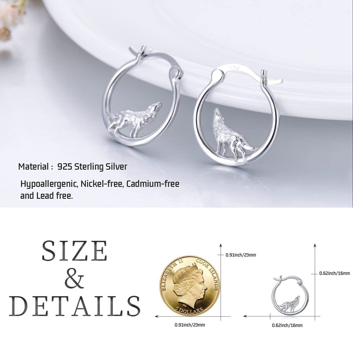 Sterling Silver Wolf Hoop Earrings-5