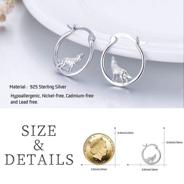 Sterling Silver Wolf Hoop Earrings-4