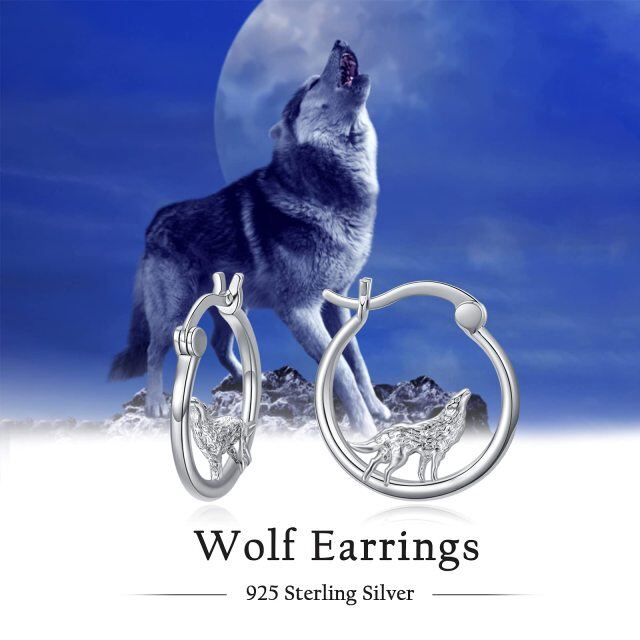 Sterling Silver Wolf Hoop Earrings-3