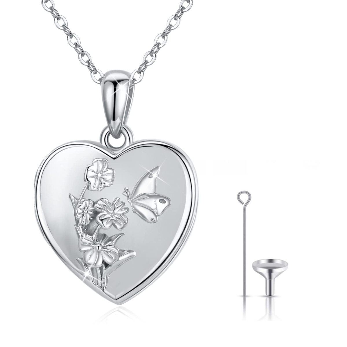 Sterling Silver Heart Shaped Butterfly Urn Necklace for Ashes-1