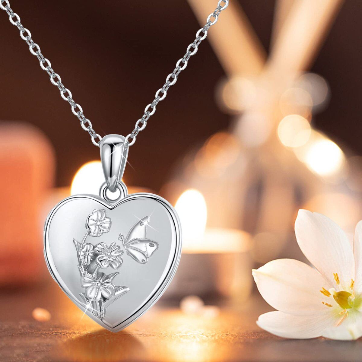 Sterling Silver Heart Shaped Butterfly Urn Necklace for Ashes-5