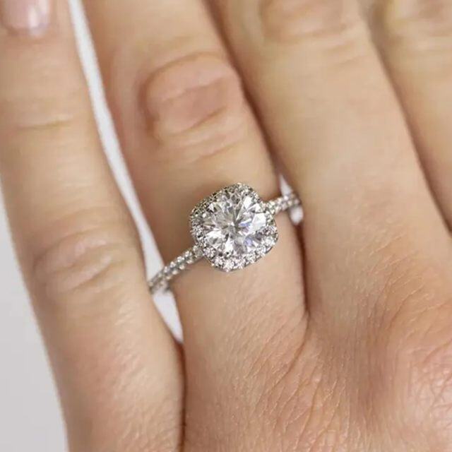 Bague de fiançailles de couple en argent sterling avec gravure personnalisée en forme de carré de princesse et de moissanite-1