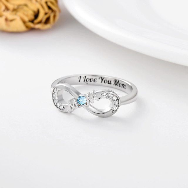 Sterling Silver Crystal Mother Ring with Engraved Word-2