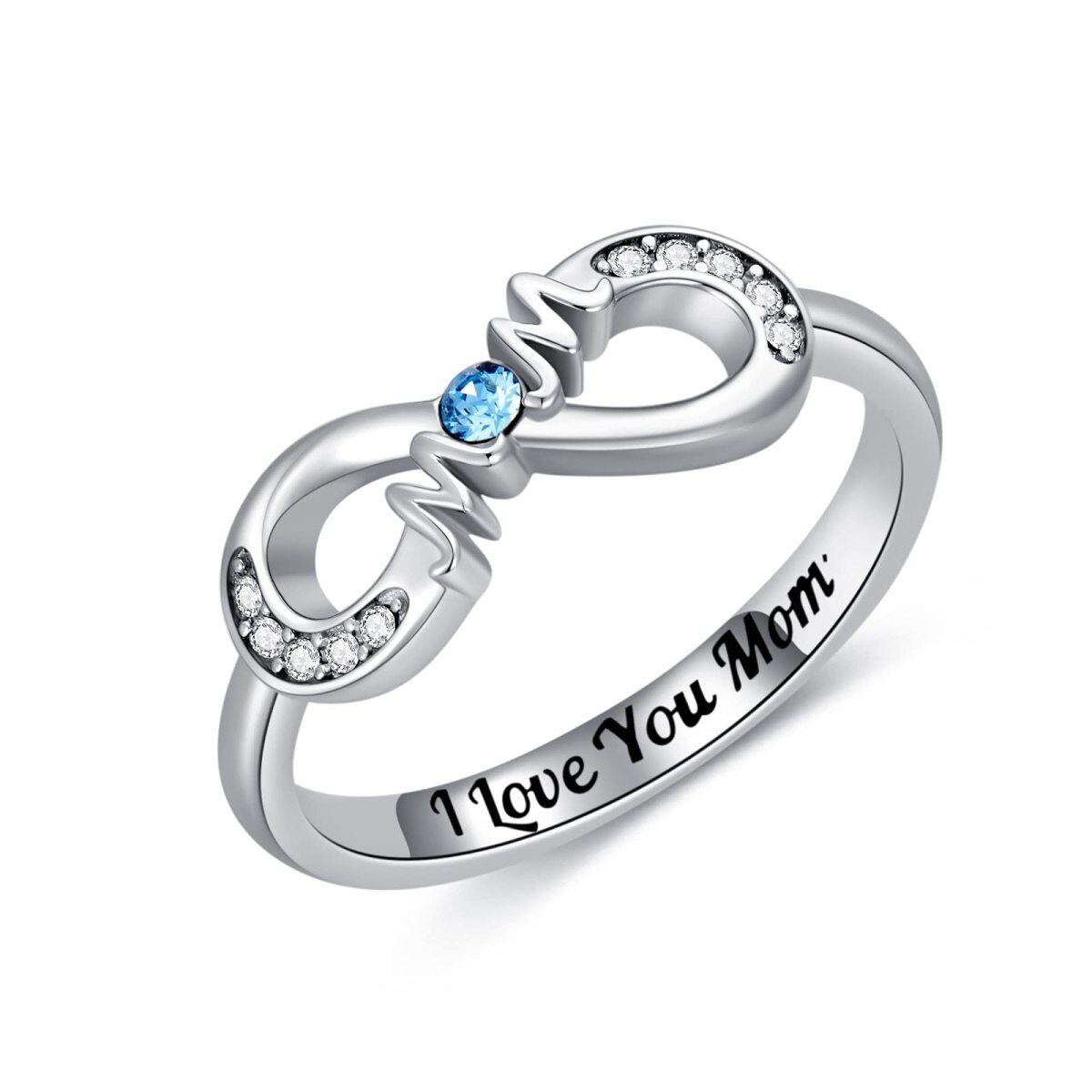 Sterling Silver Crystal Mother Ring with Engraved Word-1