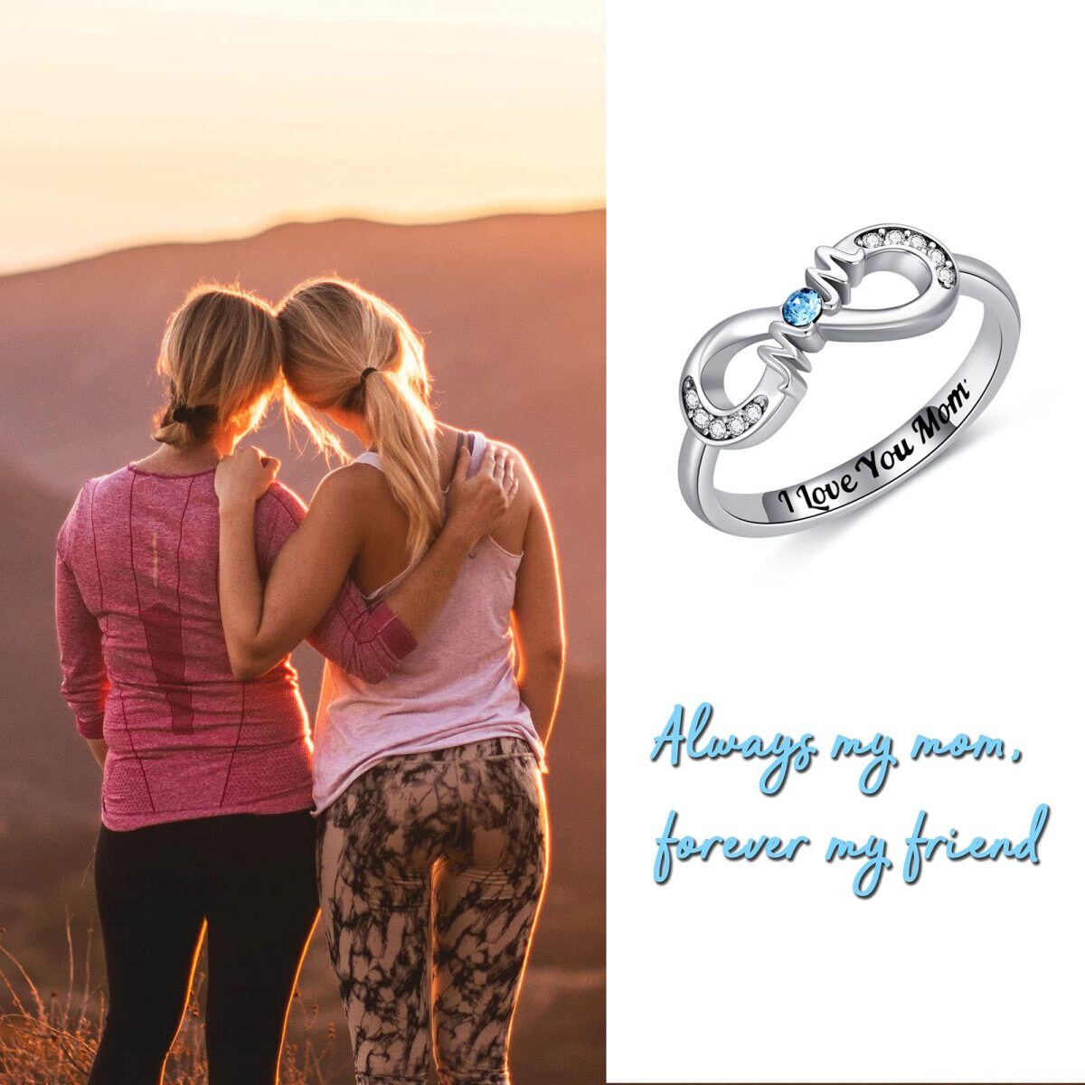 Sterling Silver Crystal Mother Ring with Engraved Word-5