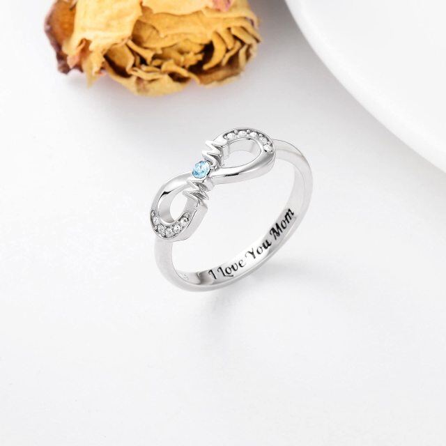 Sterling Silver Crystal Mother Ring with Engraved Word-3