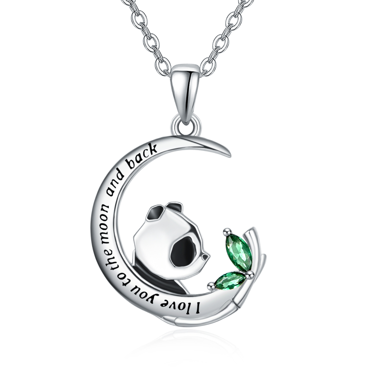 Collier en argent sterling avec pendentif Panda et Lune en zircon cubique-1