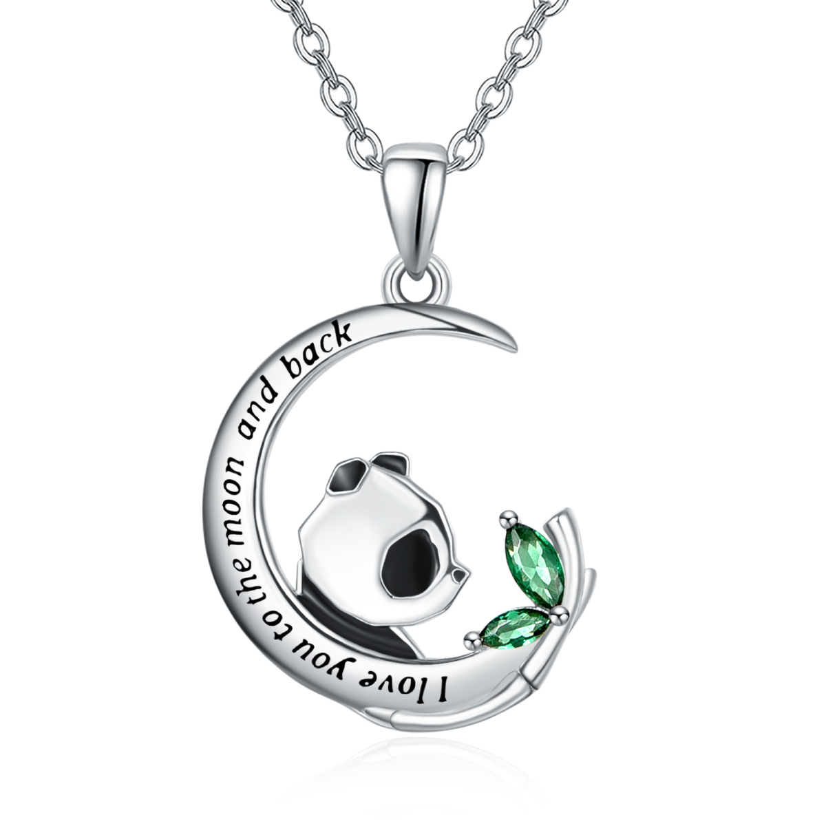 Sterling Silber Cubic Zirkonia Panda & Mond Anhänger Halskette-1