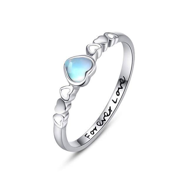 Sterling Silver Heart Shaped Moonstone Heart Ring with Engraved Word-0