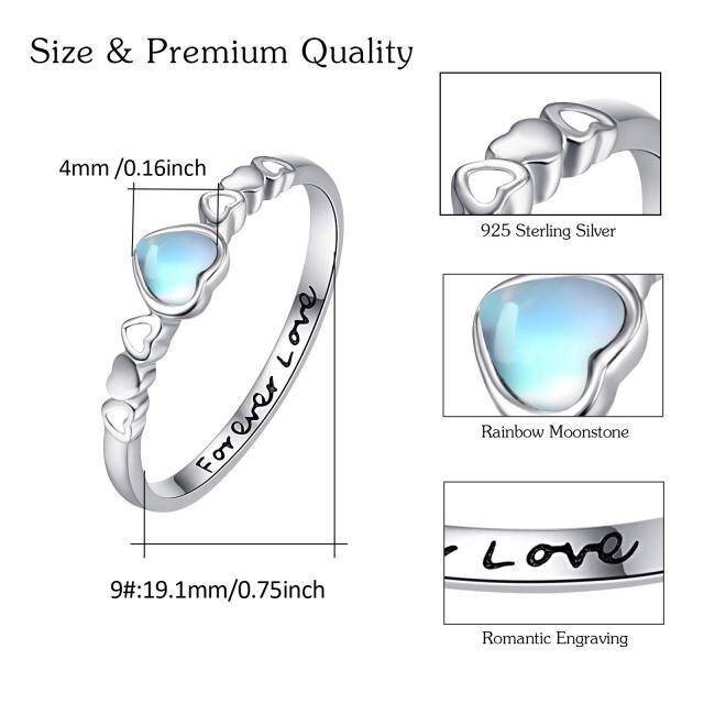 Sterling Silver Heart Shaped Moonstone Heart Ring with Engraved Word-3