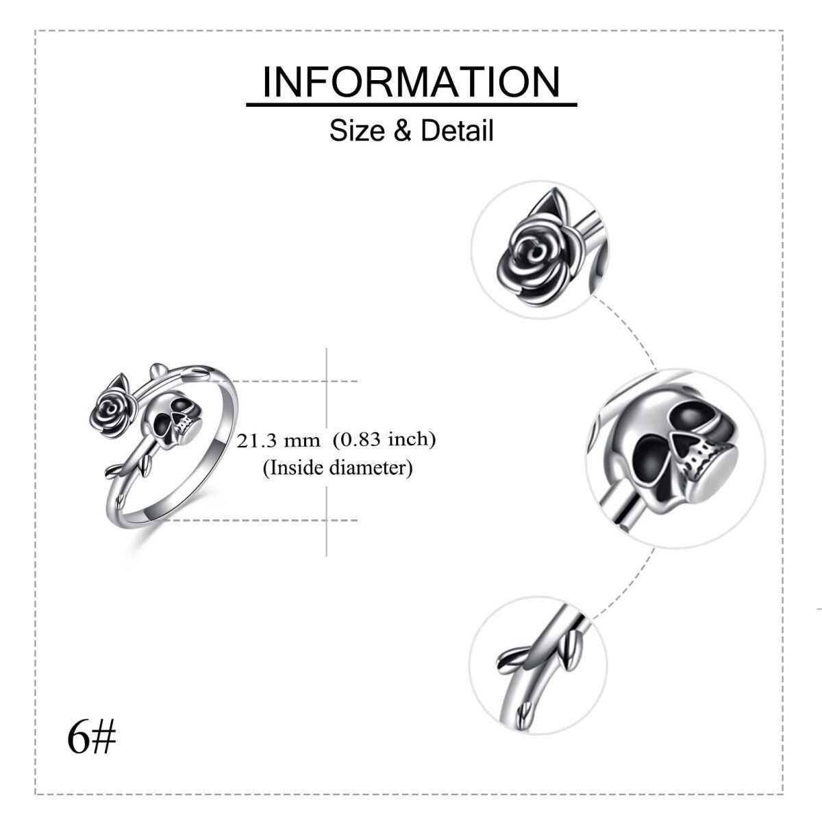 Offener Ring aus Sterlingsilber mit Rosenschädel-5