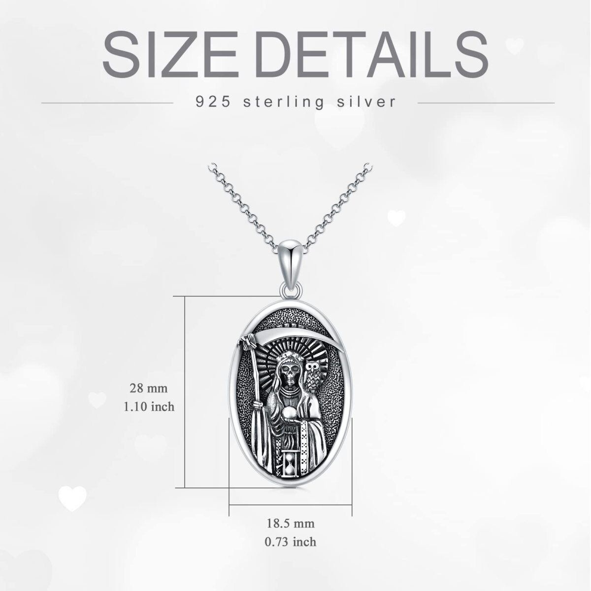 Sterling Silver Santa Muerte Perdoname & Owl Pendant Necklace for Men-6