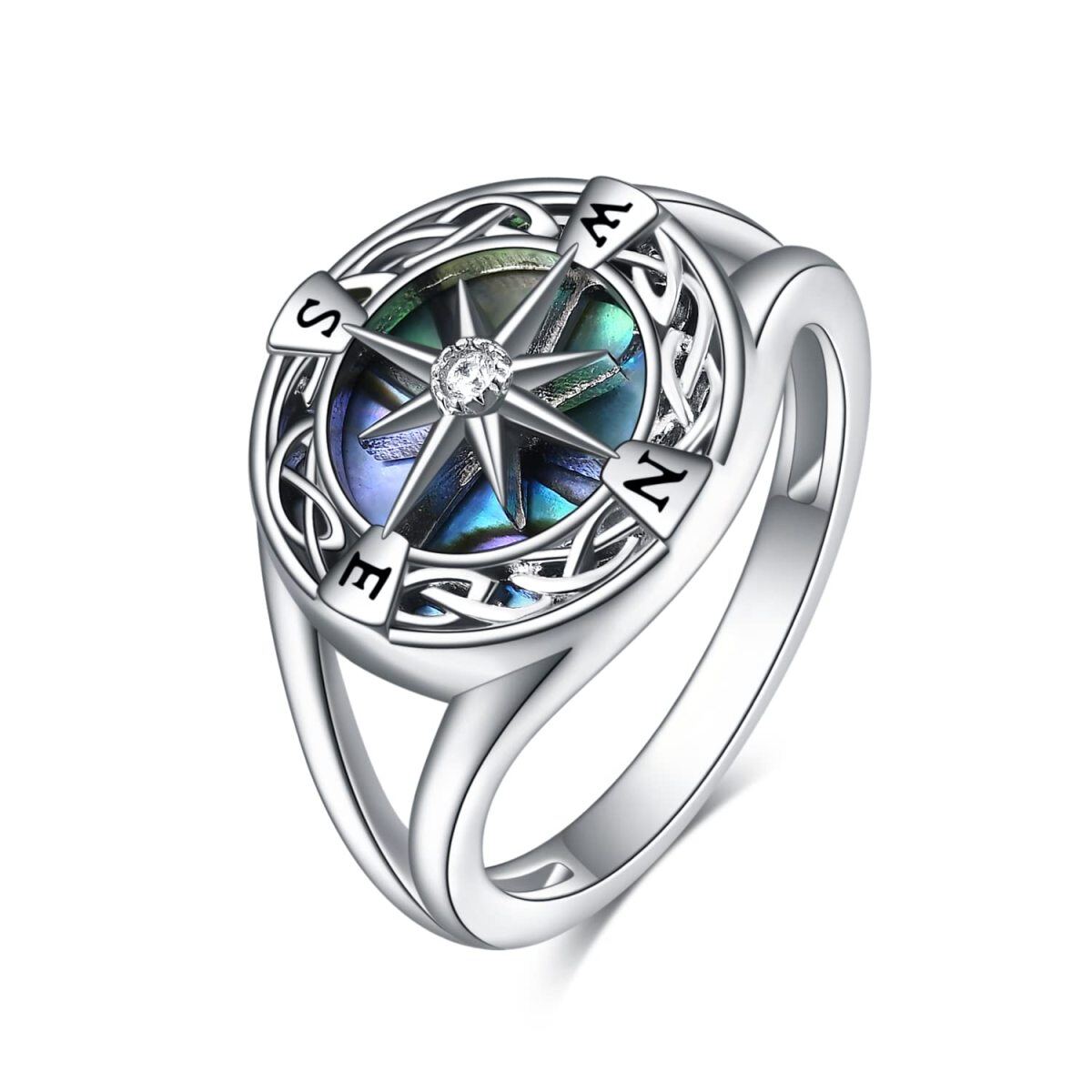 Sterling Silber Abalone Schalentier keltischen Knoten & Kompass Ring-1