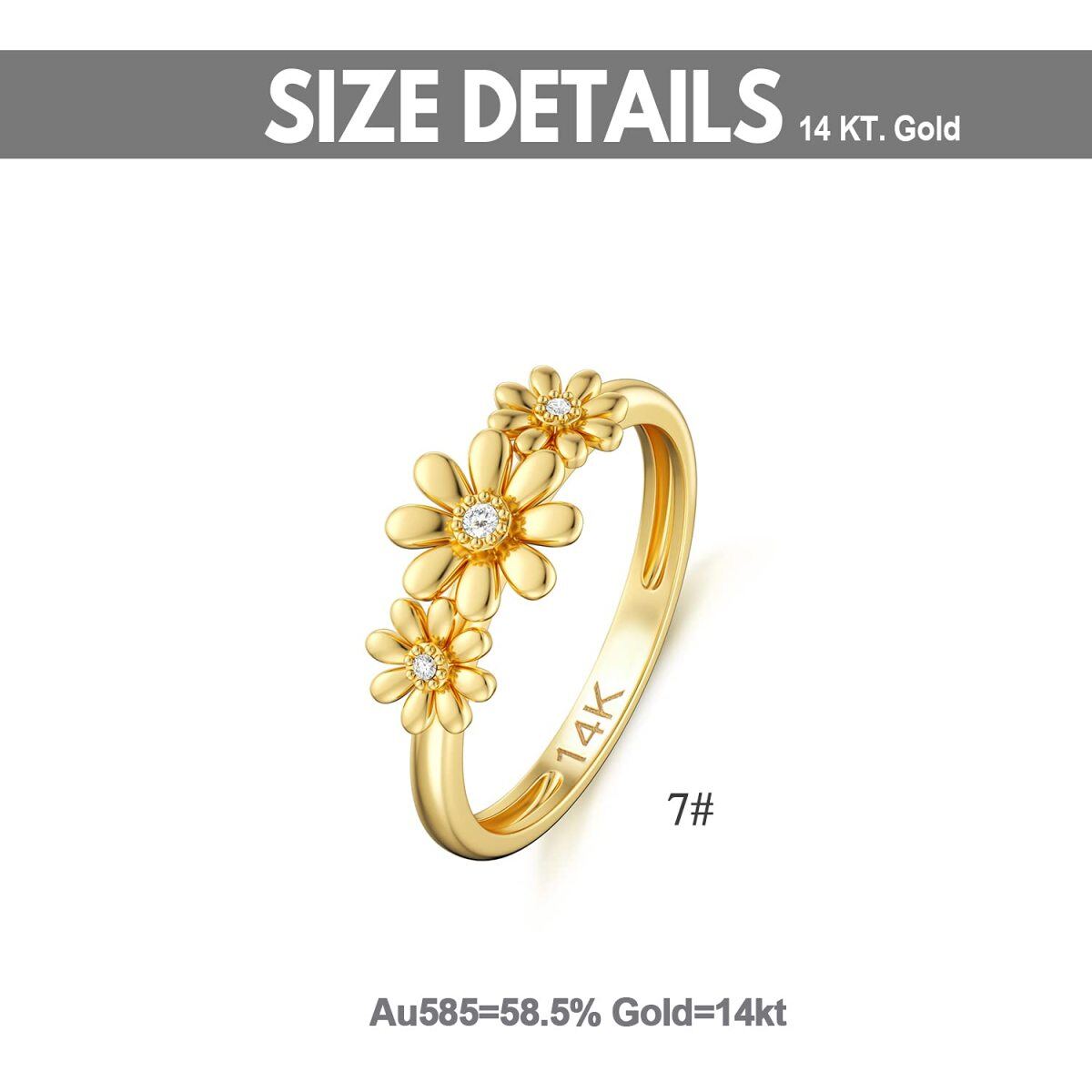 14K Gelbgold überzogener runder Diamant Gänseblümchen Ring-6