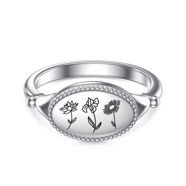 Anel de prata esterlina com flor de nascimento-0