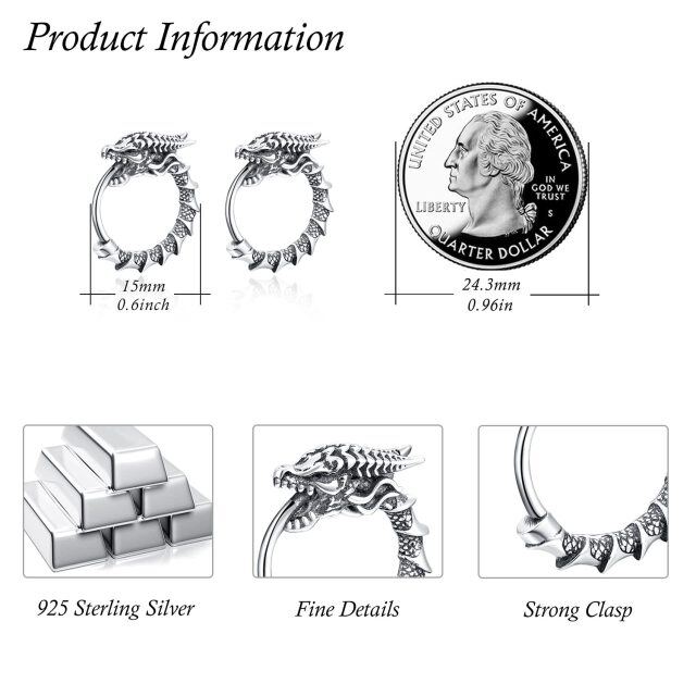 Sterling Silver Vintage Dragon Hoop Earrings-4