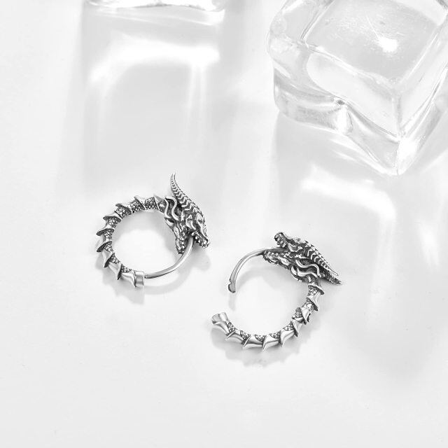 Sterling Silver Vintage Dragon Hoop Earrings-3