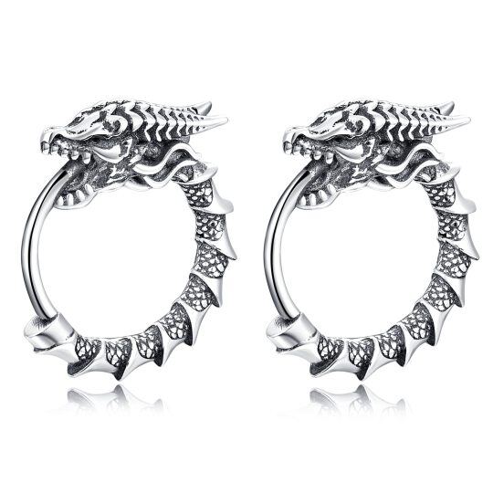 Sterling Silver Vintage Dragon Hoop Earrings