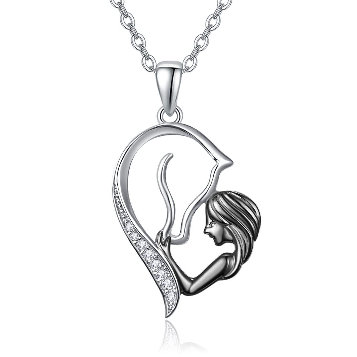 Collier en argent sterling avec pendentif cheval et coeur en zircon cubique-1