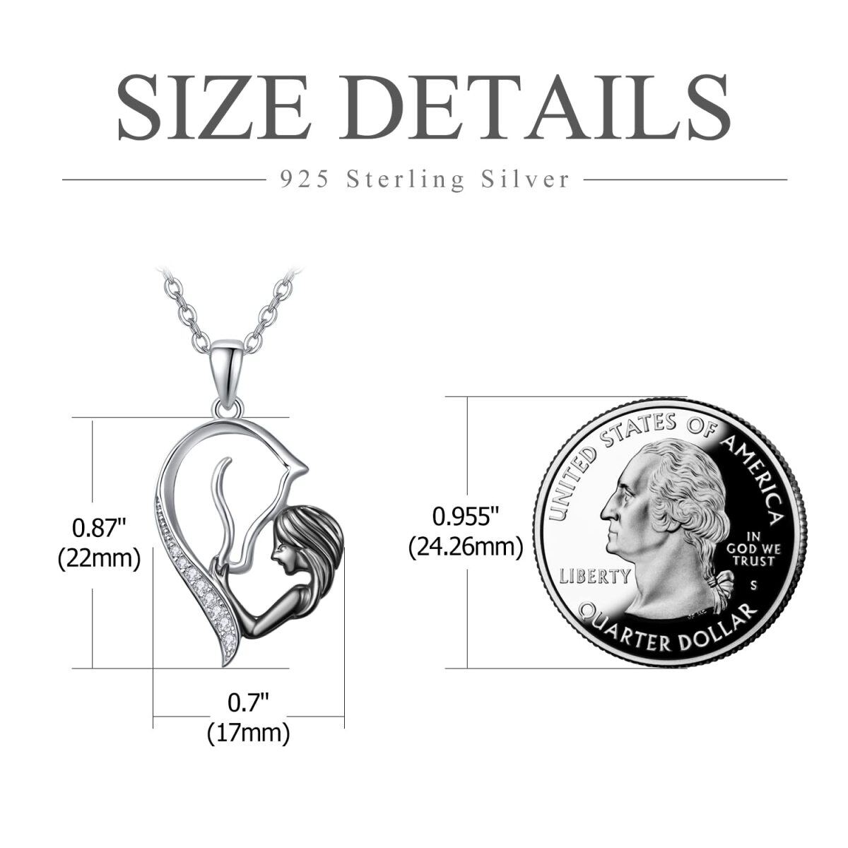 Sterling Silber Cubic Zirkonia Pferd & Herz-Anhänger Halskette-4