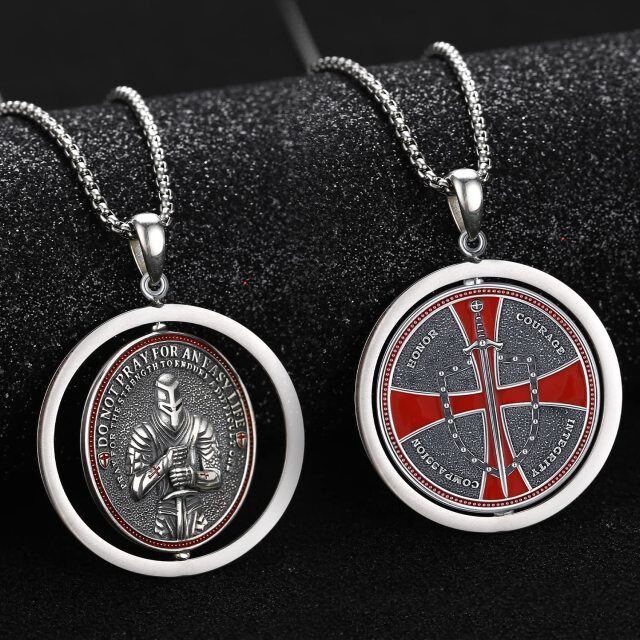 Sterling Silver Cross & Shield Spinner Necklace-4