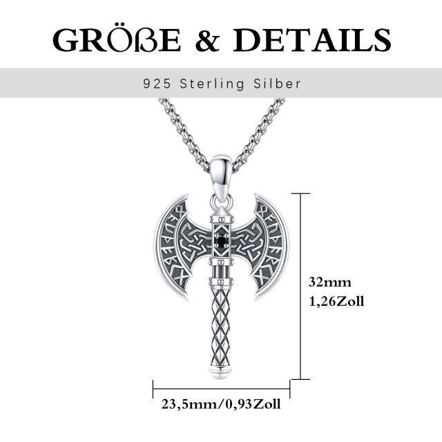 Sterling Silver Zircon Viking Rune Pendant Necklace for Men-3