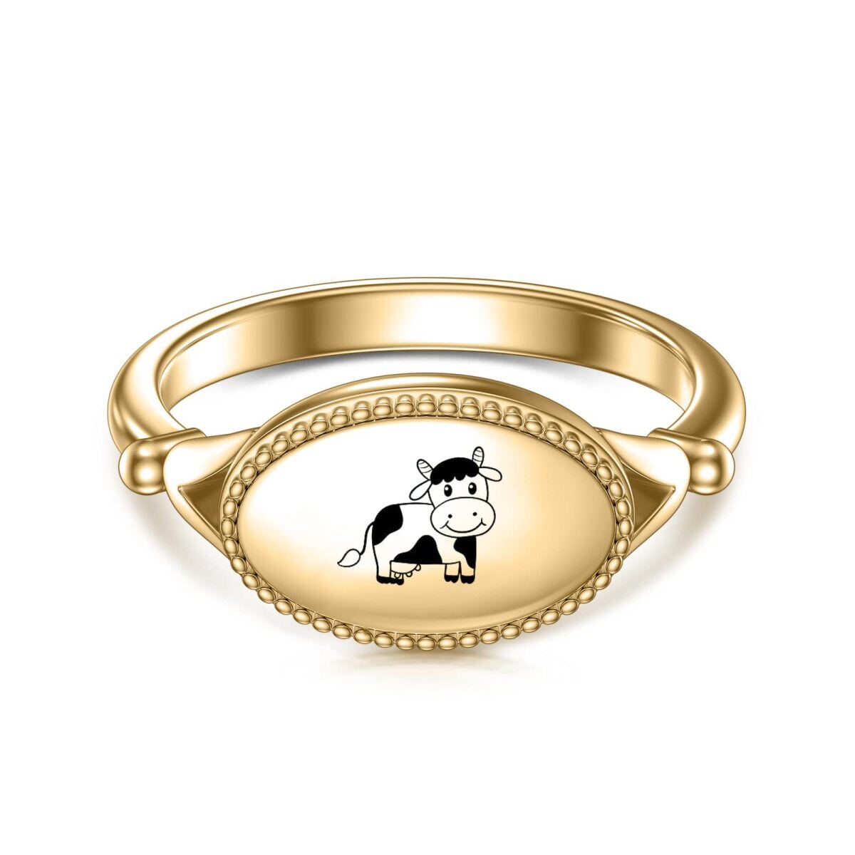 Sterling Silver with Yellow Gold Plated Cow & Oval Shaped Ring-1