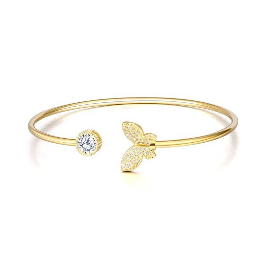 Cooper with Yellow Gold Plated Round Cubic Zirconia Butterfly Plain Bangle