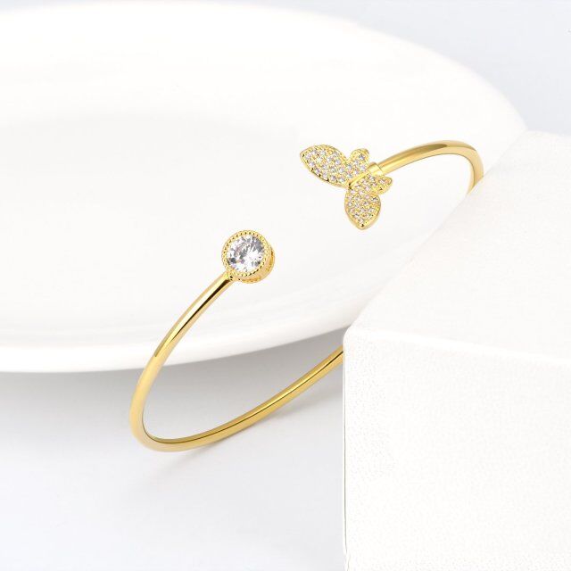 Cooper with Yellow Gold Plated Round Cubic Zirconia Butterfly Plain Bangle-2