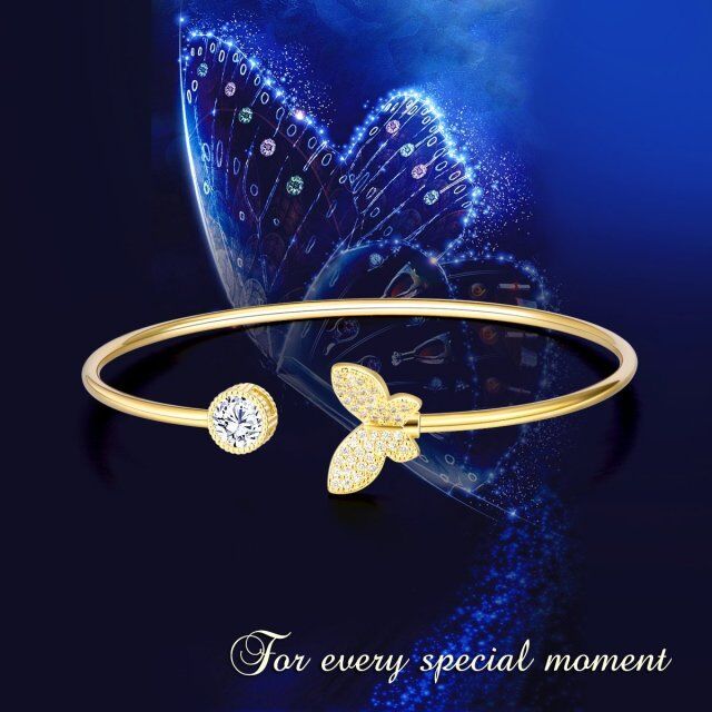 Cooper with Yellow Gold Plated Round Cubic Zirconia Butterfly Plain Bangle-4