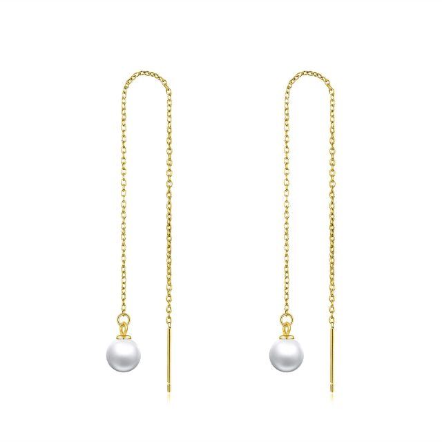 10K Yellow Gold Circular Pearl Bead Drop Earrings-5