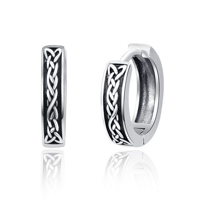 Sterling Silver Vintage Celtic Knot Hoop Earrings for Men-0