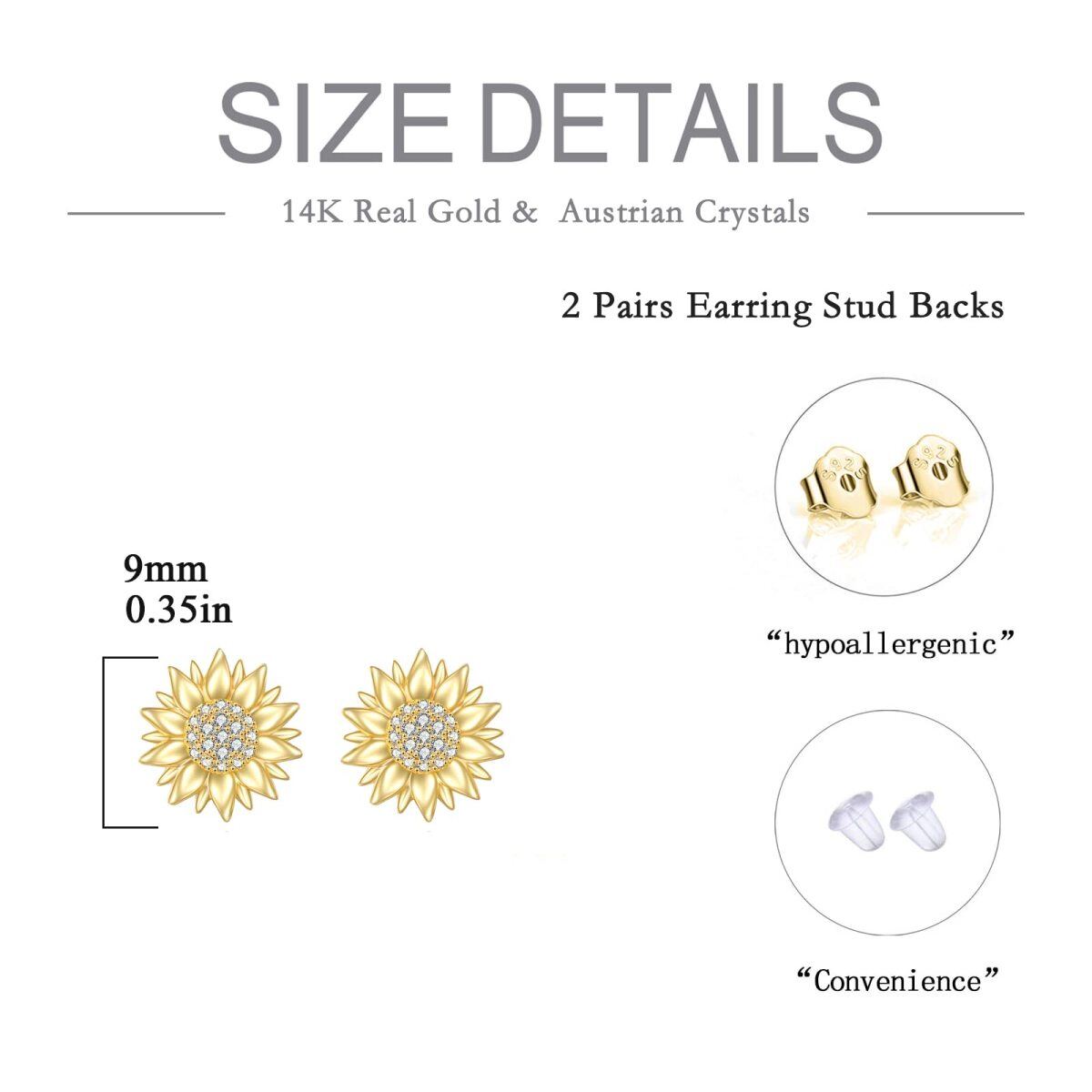 Pendientes de oro de 14 quilates con forma circular y circonita girasol-5