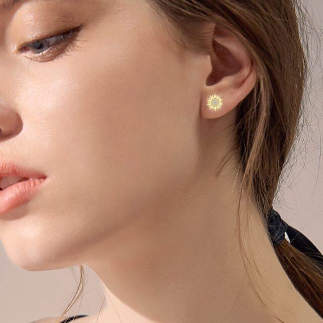 Boucles d'oreilles tournesol en or 14K à zircon cubique-2