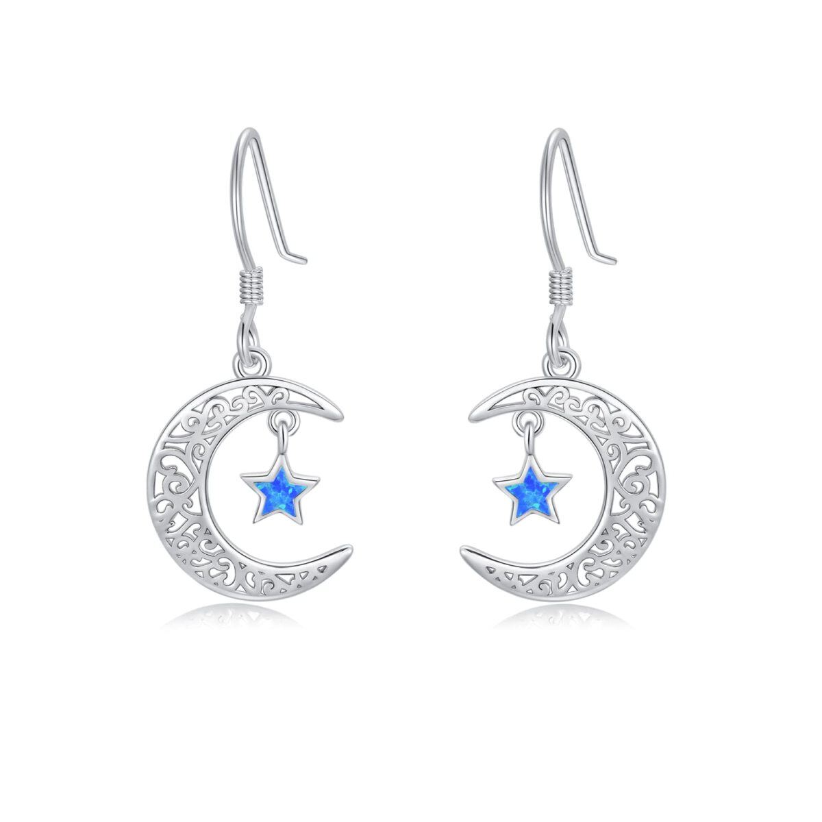 Sterling Silver Opal Moon Drop Earrings-1