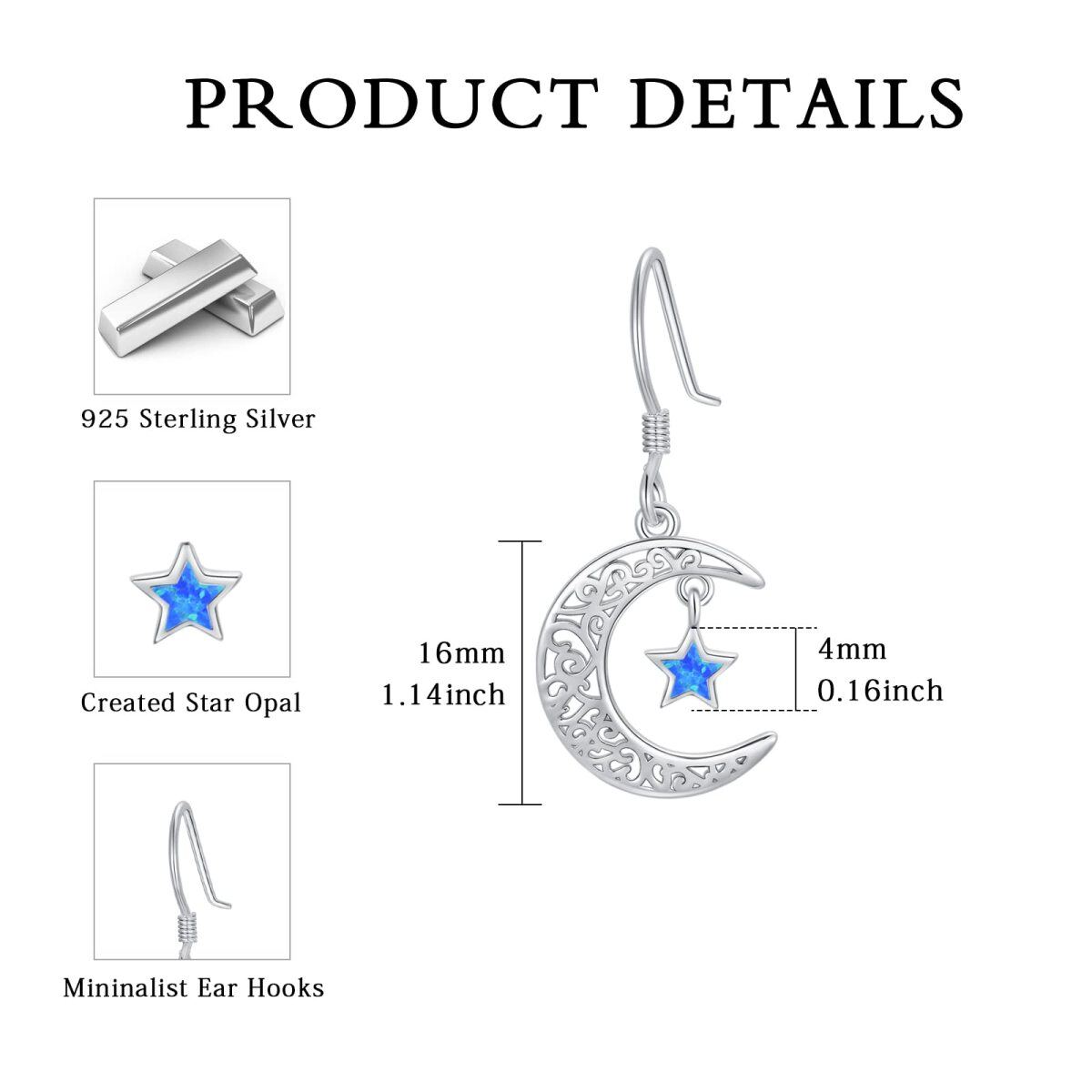 Boucles d'oreilles pendantes en argent sterling avec opale et lune-5