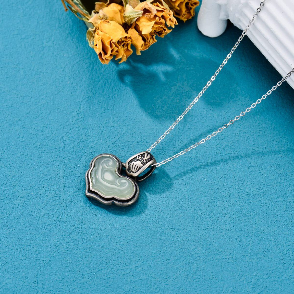 Sterling Silver Jade Heart Pendant Necklace-6