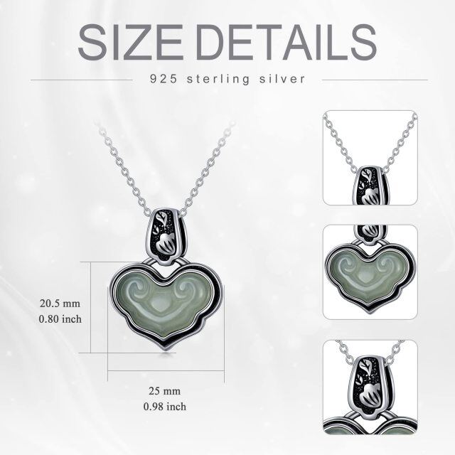 Sterling Silver Jade Heart Pendant Necklace-3