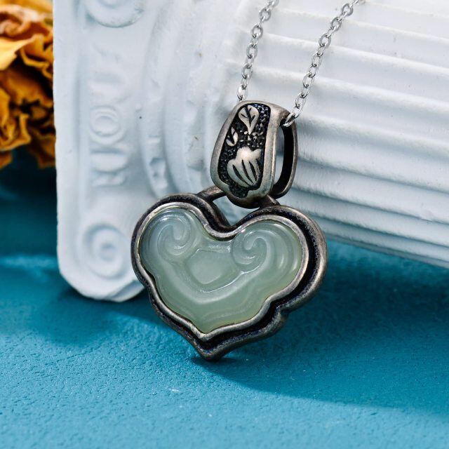 Sterling Silver Jade Heart Pendant Necklace-5