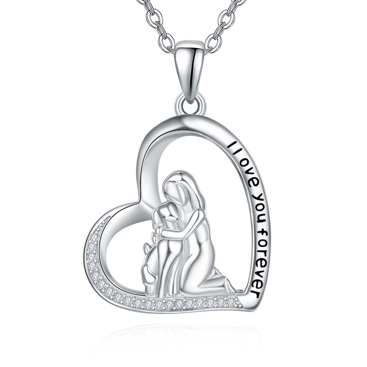 Sterling Silver Circular Shaped Cubic Zirconia Dog Pendant Necklace with Engraved Word-1