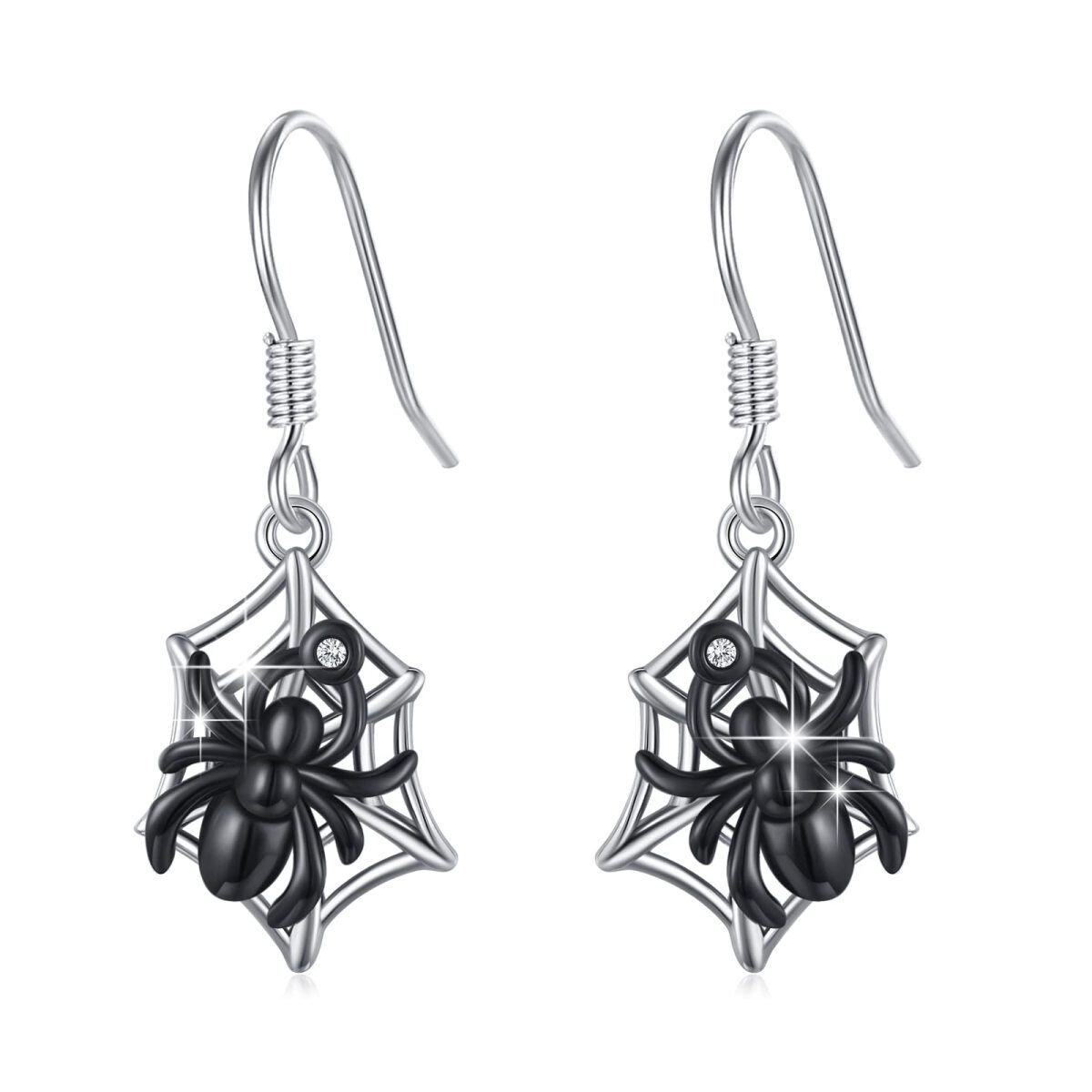 Sterling Silver Two-tone Cubic Zirconia Spider Drop Earrings-1