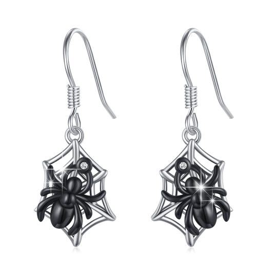Sterling Silver Two-tone Cubic Zirconia Spider Drop Earrings