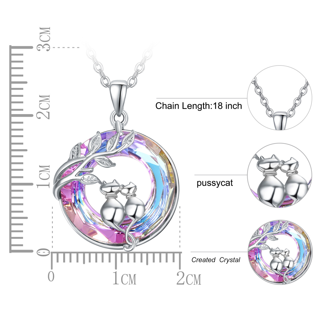 Halskette mit kreisförmigem Katzenkristall-Anhänger aus Sterlingsilber-5