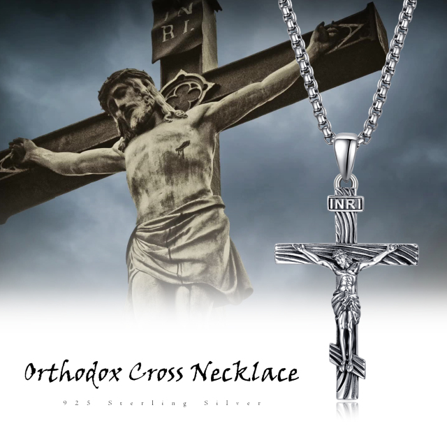 Sterling Silber INRI Jesus Kreuz Anhänger Halskette für Männer-4