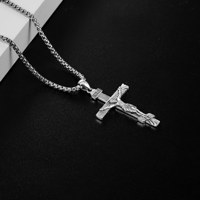 Sterling Silver INRI Jesus Cross Pendant Necklace for Men-1