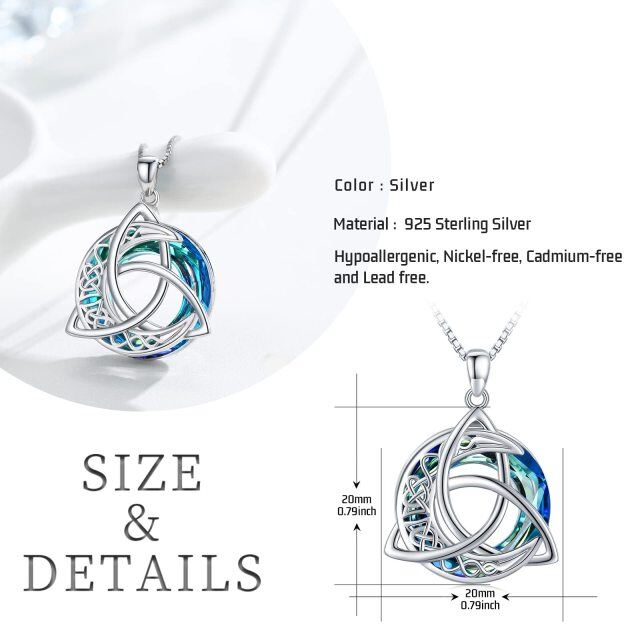 Sterling Silver Circular Shaped Celtic Knot & Moon Crystal Pendant Necklace-4