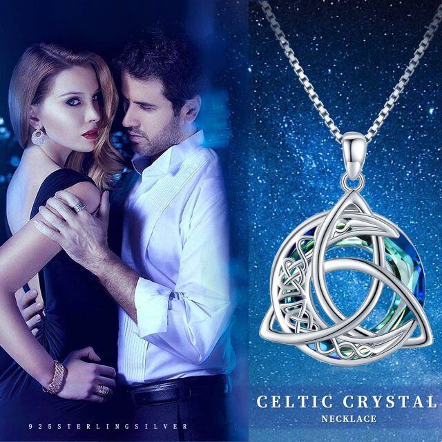 Sterling Silver Circular Shaped Celtic Knot & Moon Crystal Pendant Necklace-6